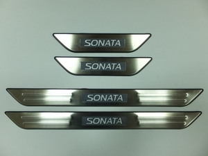 JMT Накладки на дверные пороги с логотипом и LED подсветкой, нерж. HYUNDAI (хендай) Sonata 10-12 - Автоаксессуары и тюнинг
