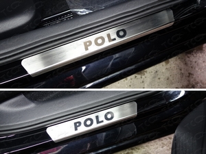 ТСС Накладки на пороги (лист шлифованный надпись Polo/Поло) VW Polo/Поло 15- - Автоаксессуары и тюнинг