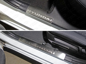 ТСС Накладки на пороги внутренние (лист шлифованный надпись Hyundai) HYUNDAI (хендай) Solaris 14- - Автоаксессуары и тюнинг