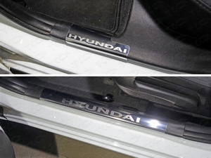 ТСС Накладки на пороги внутренние (лист зеркальный надпись Hyundai) HYUNDAI (хендай) Solaris 14- - Автоаксессуары и тюнинг