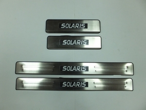 JMT Накладки на дверные пороги с логотипом и LED подсветкой, нерж. HYUNDAI (хендай) Solaris 10-/14- - Автоаксессуары и тюнинг