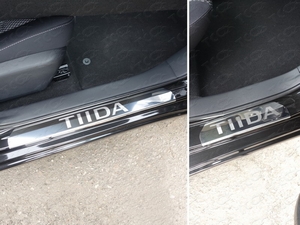 ТСС Накладки на пороги (лист зеркальный надпись Tiida/тиида) NISSAN (ниссан) Tiida/тиида 15- - Автоаксессуары и тюнинг
